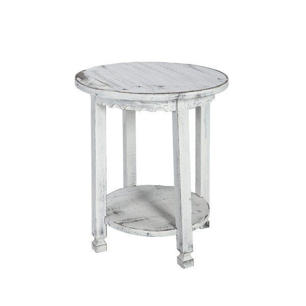 Alaterre Furniture Country Cottage Round End Table, White Antique Finish ACCA15WA